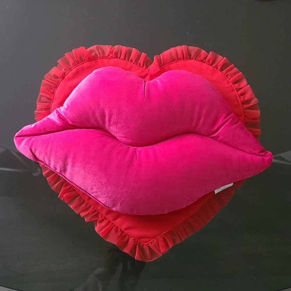 Pink Velvet Lips Throw Pillow